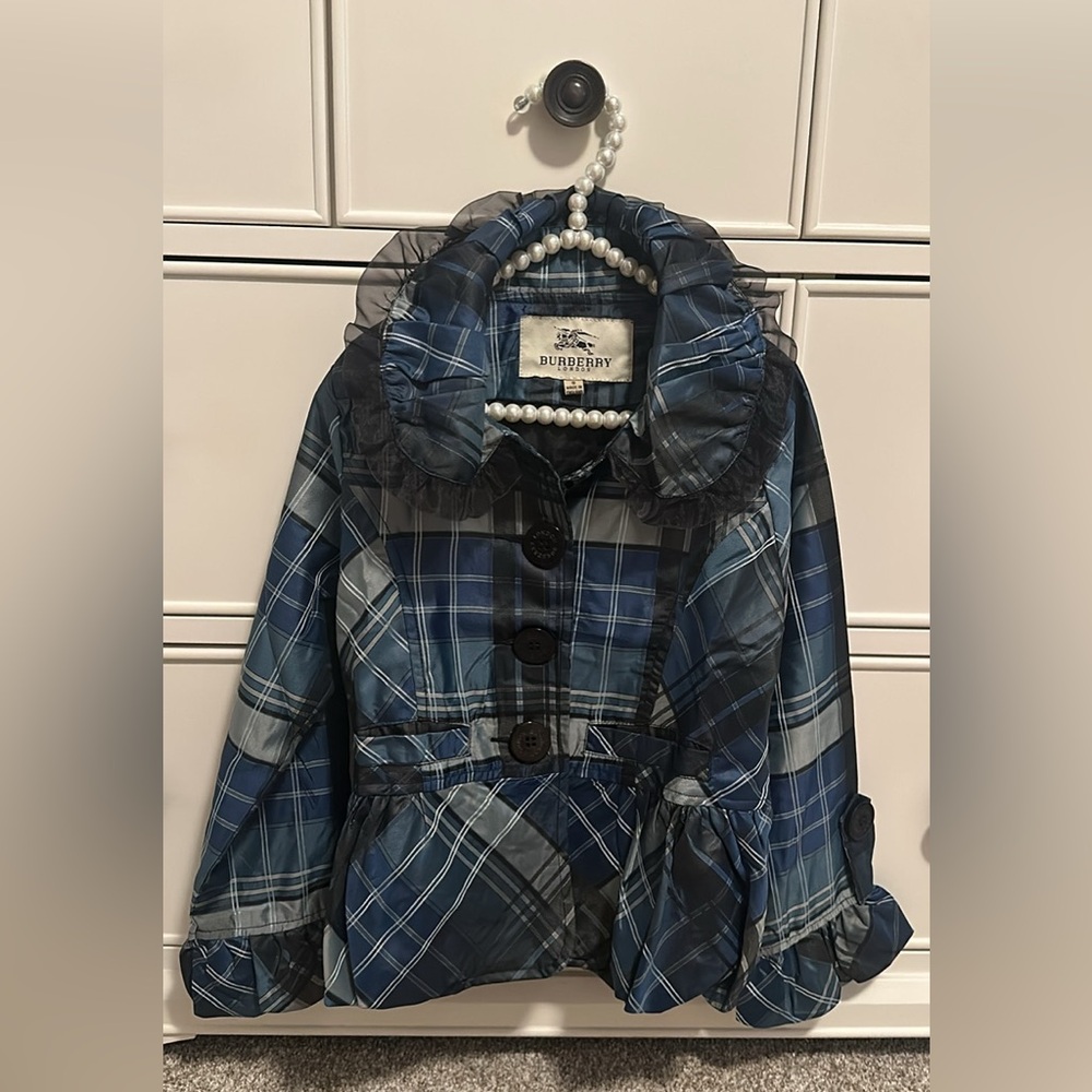 Burberry navy/black plaid bow jacket size S